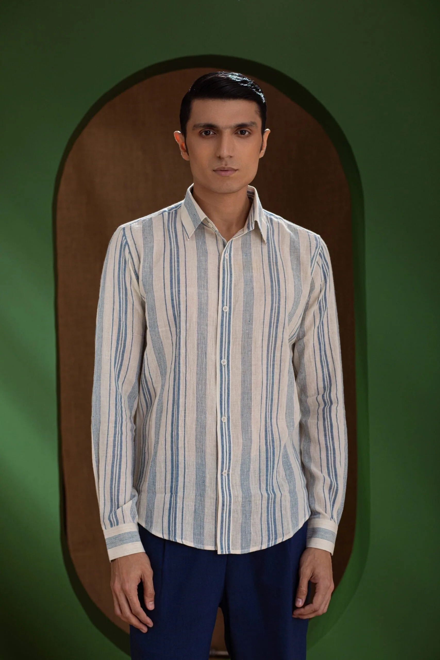 INDIGO STRIPES HANDWOVEN SHIRT