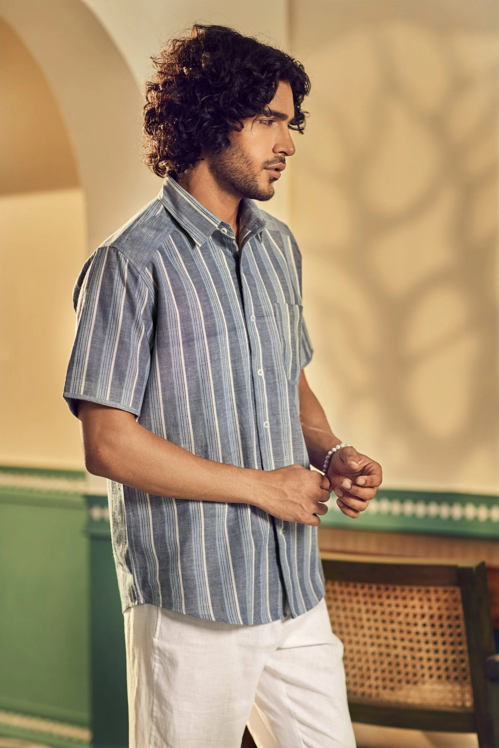 Indigo Handwoven Stripe Shirt - Image 3