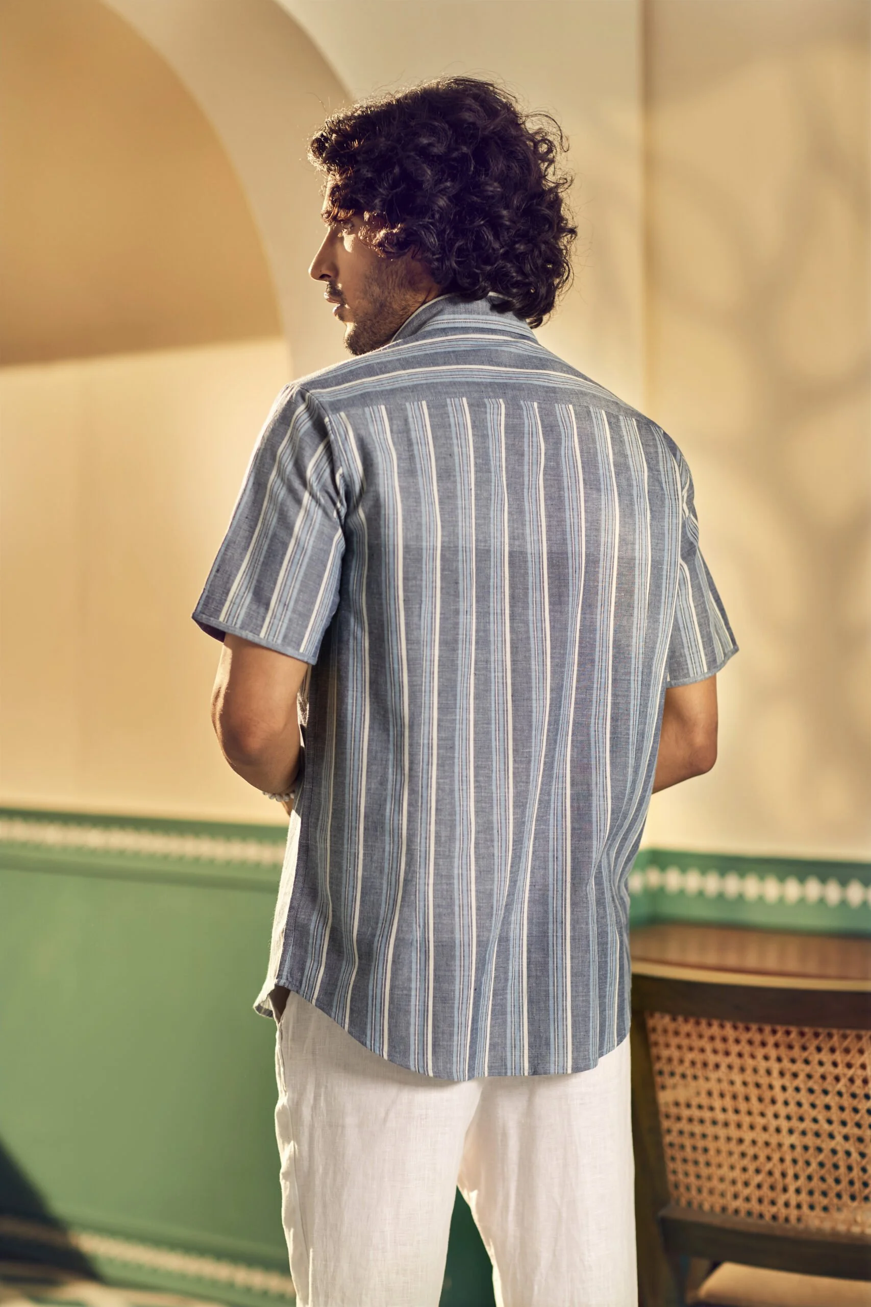 Indigo Handwoven Stripe Shirt - Image 4