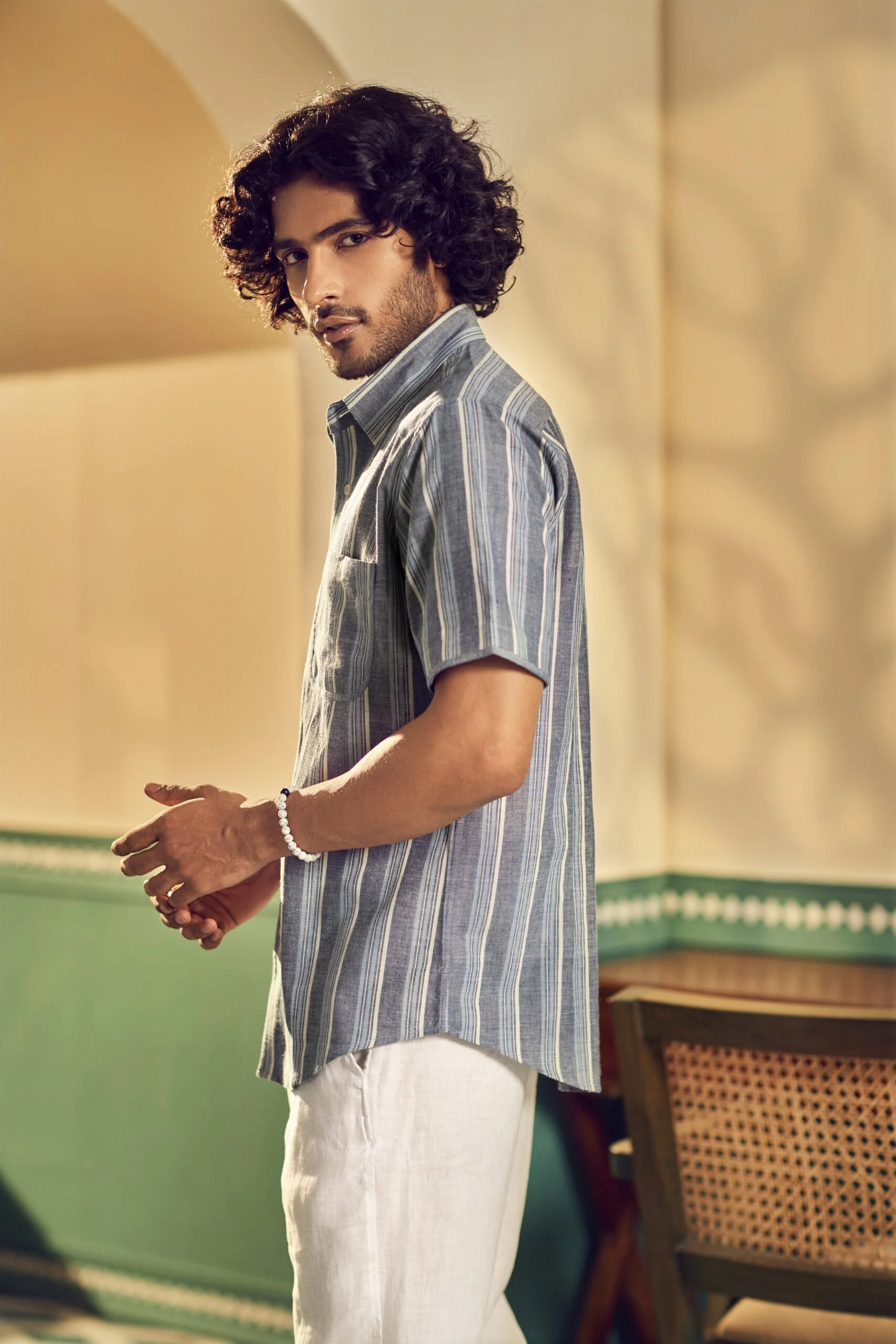 Indigo Handwoven Stripe Shirt - Image 5