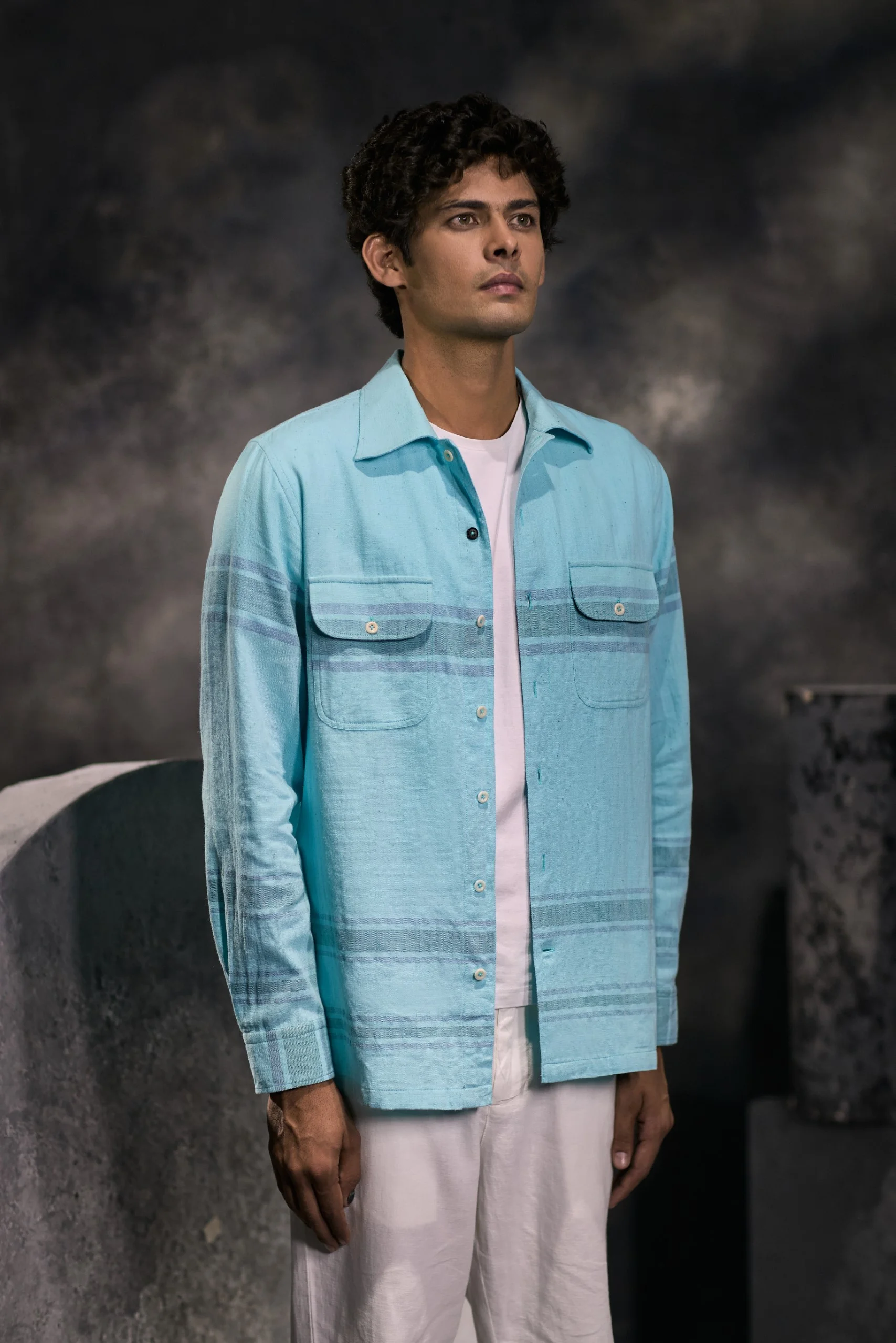 HANDWOVEN ORGANIC KALA COTTON STRIPED OVERSHIRT - Image 6