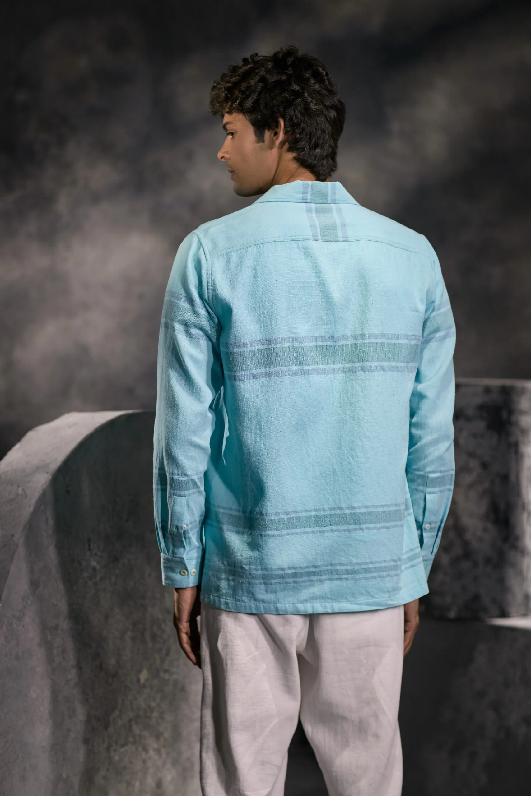 HANDWOVEN ORGANIC KALA COTTON STRIPED OVERSHIRT - Image 3