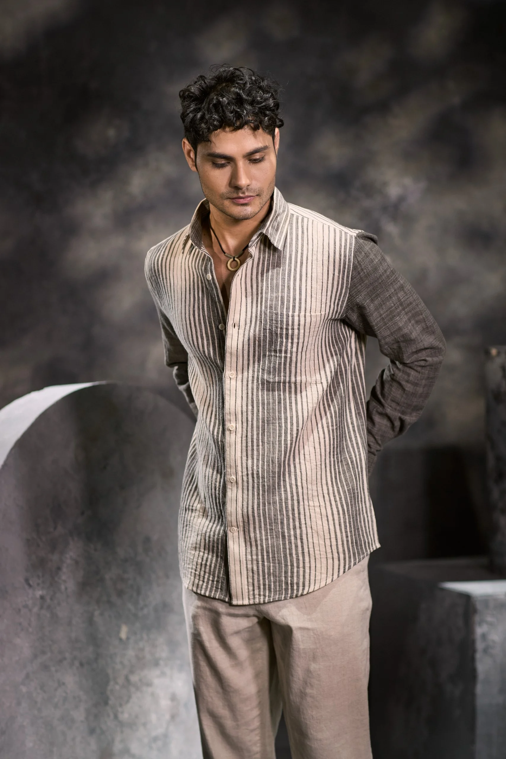 OPTICAL STRIPED ORGANIC KALA COTTON SHIRT - Image 4