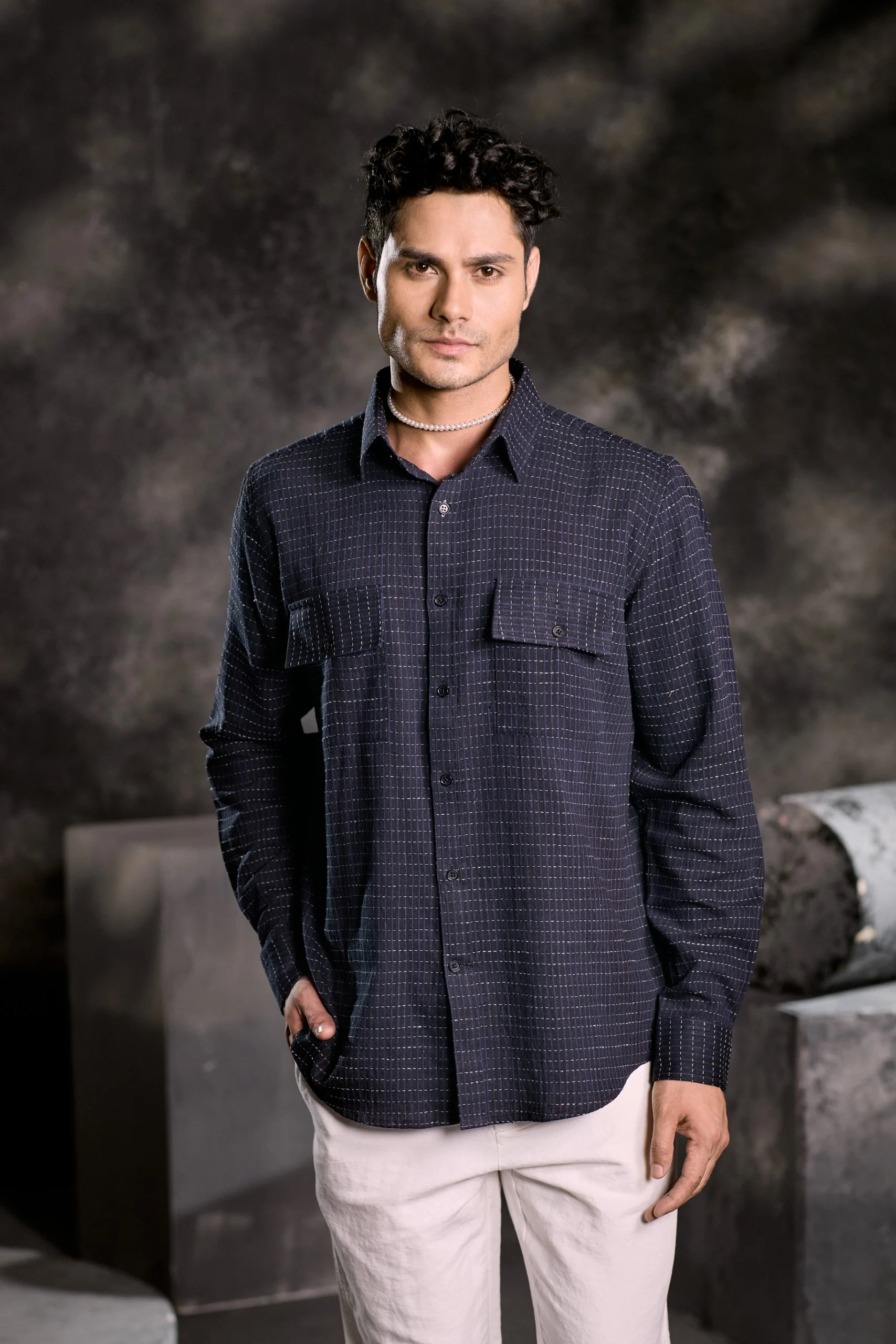 MIDNIGHT HANDWOVEN COTTON SHIRT - Image 3