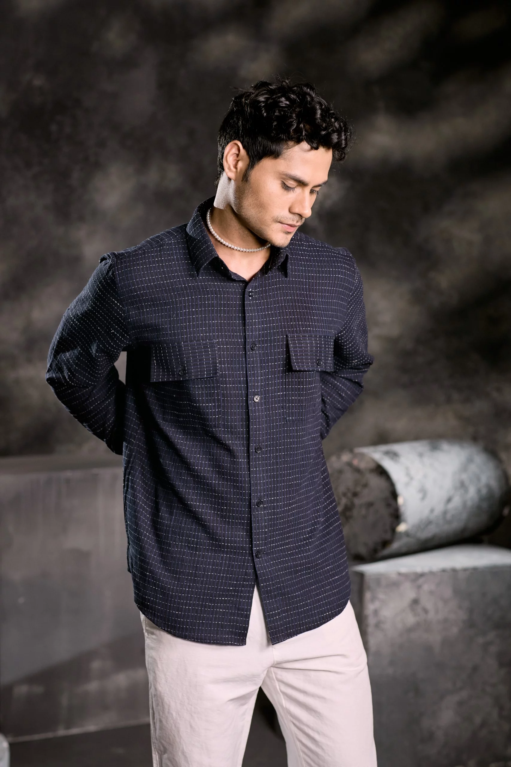 MIDNIGHT HANDWOVEN COTTON SHIRT - Image 4